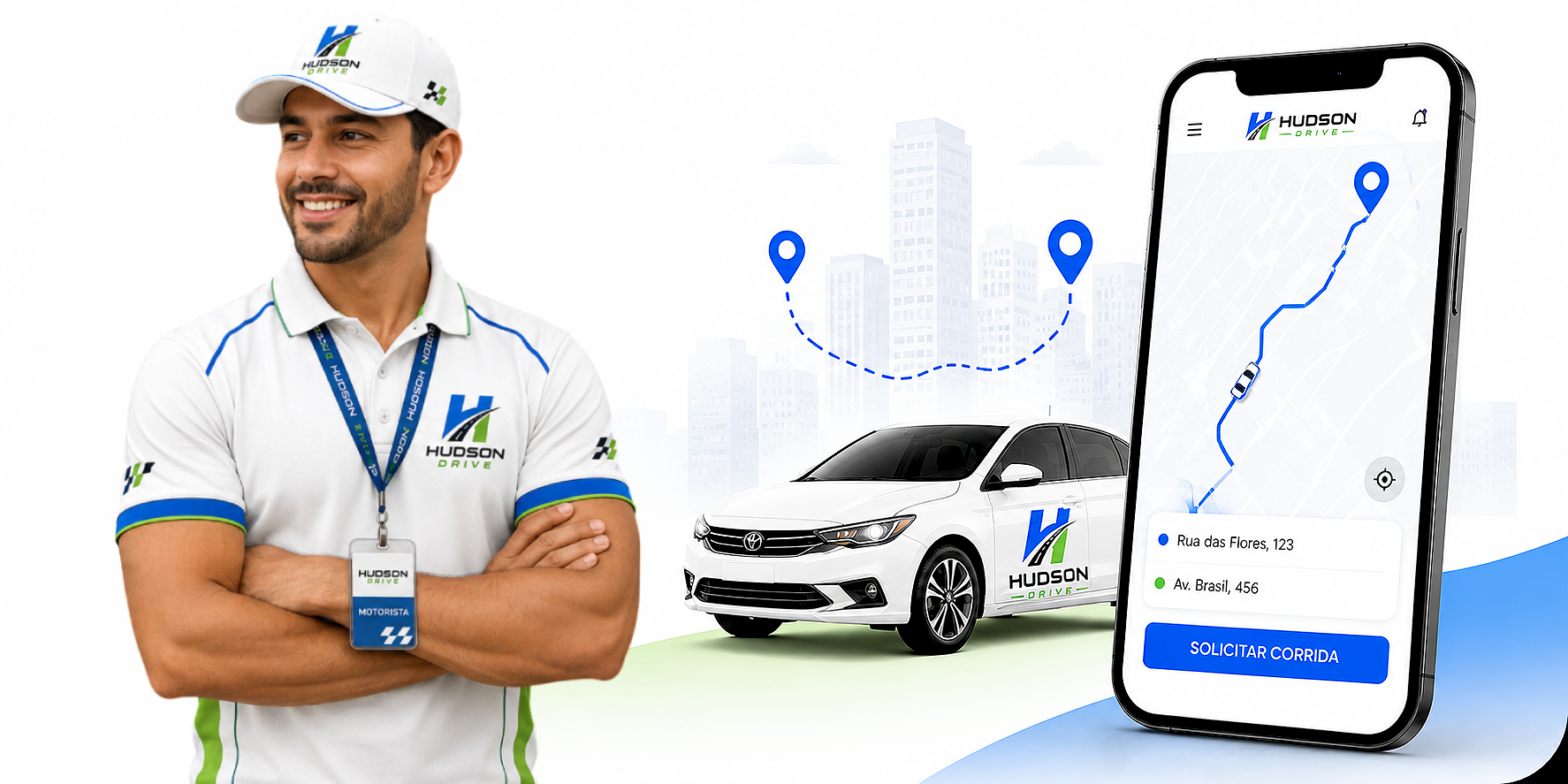 Motorista parceiro Hudson Drive uniformizado